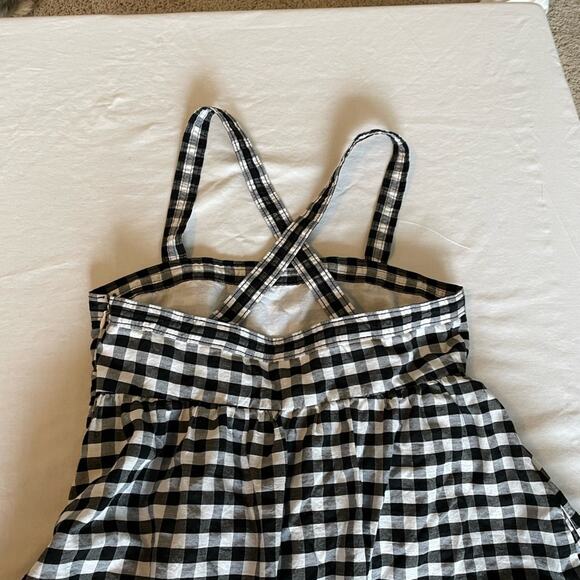 J Crew black/white checkered dress embroidered hem. Size 4. Cottagecore - Picture 3 of 5